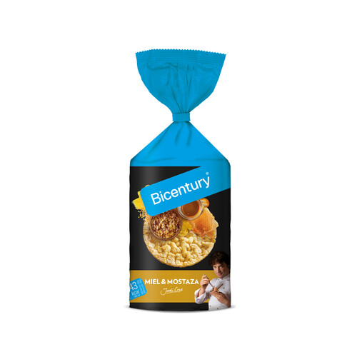 Tortitas de maíz sabor miel y mostaza BICENTURY 123, 5g.