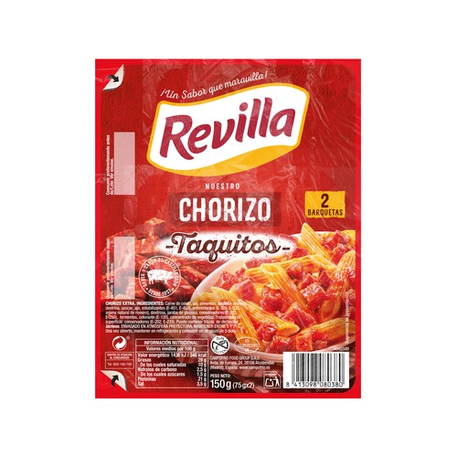 REVILLA Taquitos de chorizo extra, envasados en atmosfera protectora 2 x 75 g.