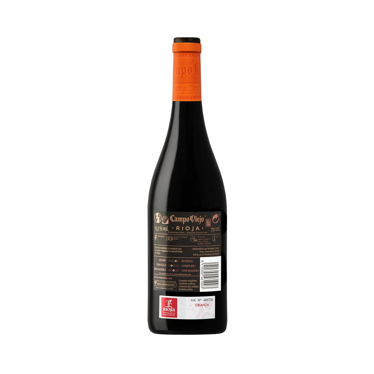 Vendimia seleccionada Vino tinto crianza con D. O. Ca. Rioja botella 75 cl.