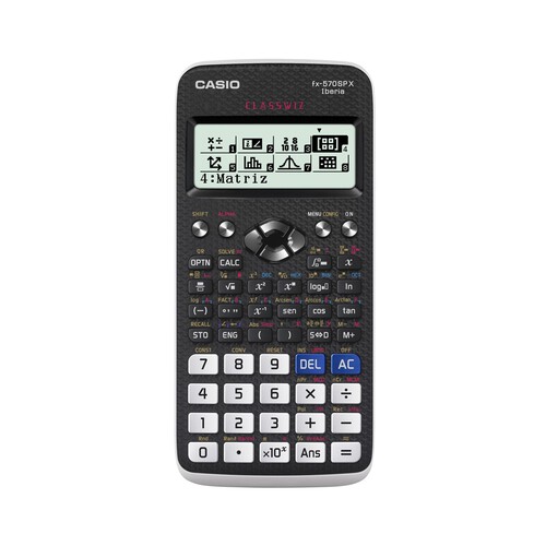 Calculadora científica con pantalla LCD de 2 lineas y 12 dígitos, funciona a pilas CASIO Fx-570SPX.