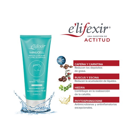 E"LIFEXIR Gel anticelulítico reductor en emulsión, con efecto tensor E"LIFEXIR Minucell 200 ml.