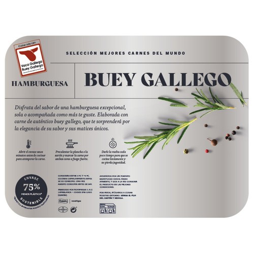 COREN Hamburguesas de buey gallego con IGP Vaca-buey gallego 2 x 150 g.