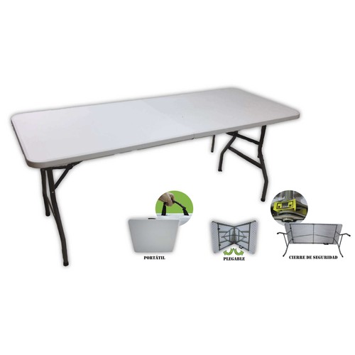Mesa plegable de resina apta para exteriores. Fácil manejo, cierre y guardado. 180x74x74 centímetros, RDM GARDEN.