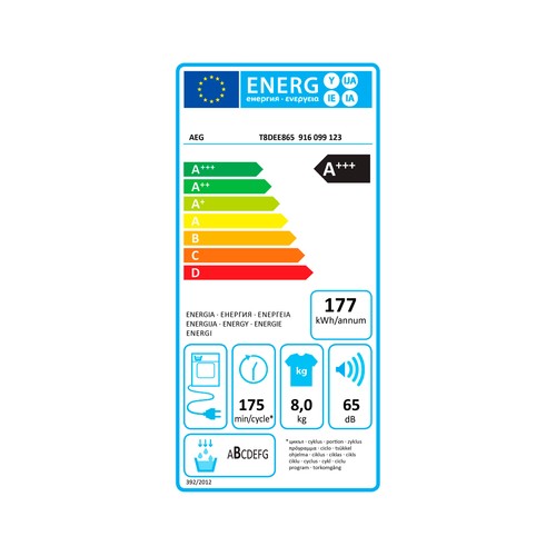 Secadora por condensación con bomba de calor AEG T8DEE865, capacidad de secado: 8KG, H: 85cm, A: 59,6cm, F: 66,3cm.