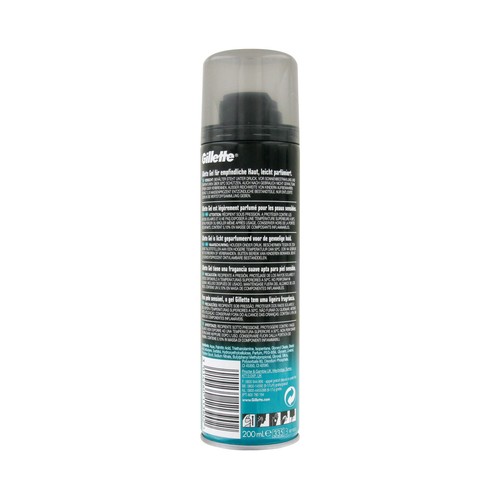 GILLETTE Gel de afeitar, especial pieles sensibles GILLETTE Clásico 200 ml.