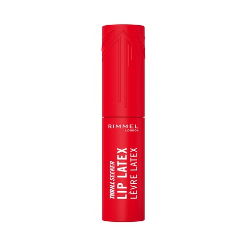 RIMMEL Thrill seeker lip latex tono 350 spicy Barra de labios líquida acabado brillo latex 3D.