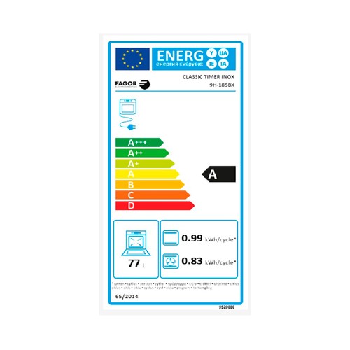 Horno multifunción FAGOR 9H-185BX Inox antihuellas, capacidad: 77L., A, A: 59,5cm, H: 59,4cm F: 57cm.