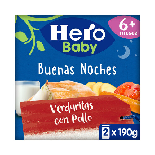 HERO Buenas noches Tarrito de verduritas con pollo, a partir de 6 meses 2 x 190 g.