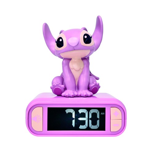Reloj despertador STITCH con solido y luz, color rosa.