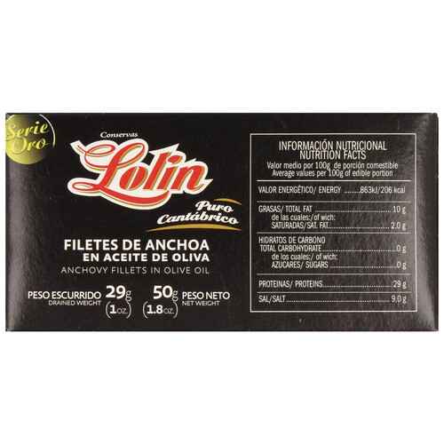 LOLIN Filetes de anchoa en aceite de oliva LOLIN 29 g.
