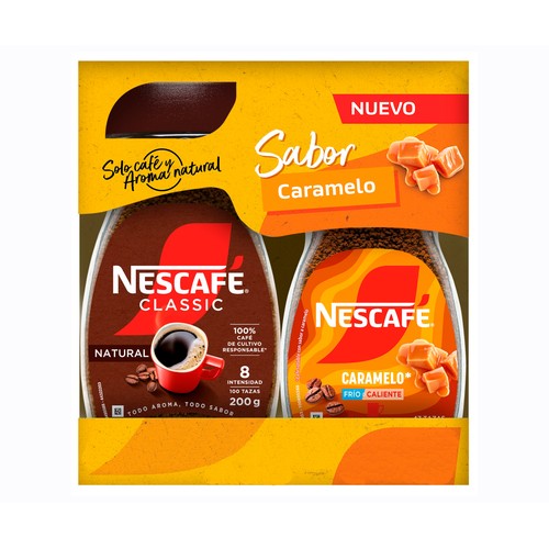 NESCAFÉ Café soluble natural 200 gr + café caramelo 95 g.