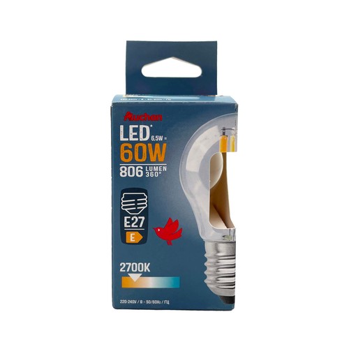 Bombilla Led E27, 6,5W=60W, luz cálida, 806lm, ALCAMPO.