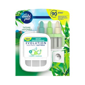 AMBIPUR Difusor eléctrico apto para 3 recambios más 3 recambios con aroma tatami japonés AMBIPUR 3volution.