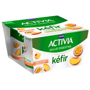 ACTIVIA de Danone Kéfir con bífidus y trozos de melocotón y maracuyá 4 x 125 g.