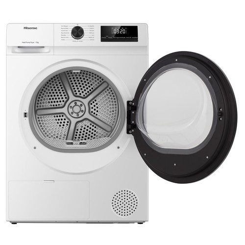 Secadora por condensación con bomba de calor HISENSE DHQE800BW2, capacidad de secado: 8KG, clasificación energética: A++, H: 84,5cm, A: 59,5cm, F: 55cm.