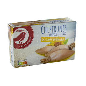 PRODUCTO ALCAMPO Chipirones rellenos enteros, en aceite de girasol PRODUCTO ALCAMPO 75 g.