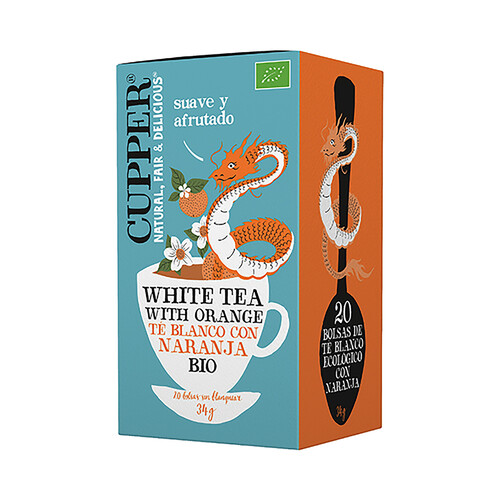 Infusión te blanco con naranja ecológica CUPPER 20 uds. 34 g.