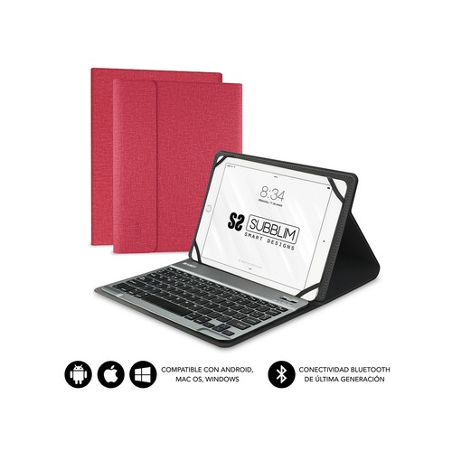 Funda universal para tablet hasta 10,1” con teclado, color rojo, SUBBLIM Keytab Pro rojo