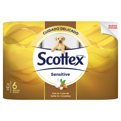 SCOTTEX SENSITIVE  Papel higiénico de triple capa 6 rollos