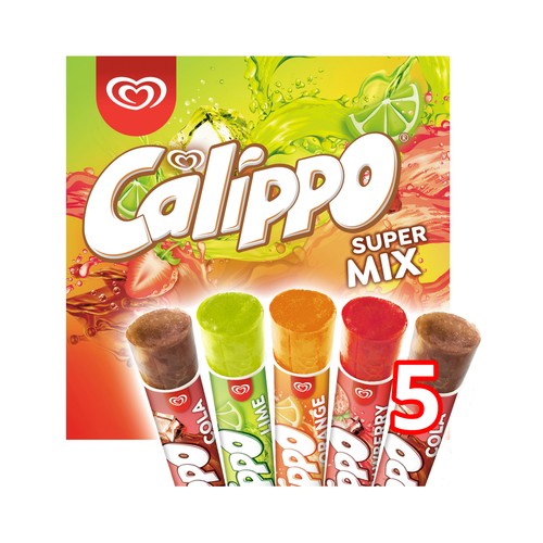 CALIPPO Polos de diferentes sabores, cola (2), lima, naranja y fresa super mix 5 x 105 ml.