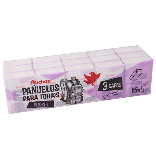 Pañuelos de celulosa pocket PRODUCTO ALCAMPO paquete de 15 uds.