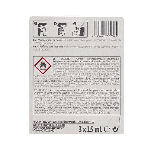 PRODUCTO ALCAMPO Ambientador mini spray + 3 recambios, fragancia limón 3 uds. x 15 ml-