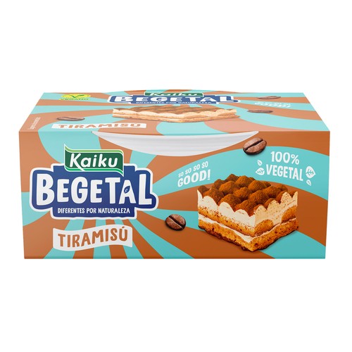 Tiramisú 100% vegetal a base de crema de arroz, bizcocho, café y cacao KAIKU Begetal 90 g.