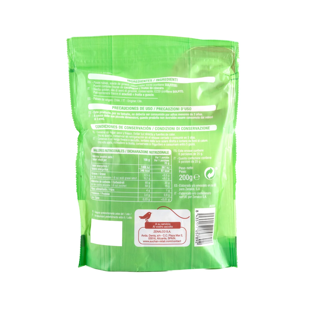 PRODUCTO ALCAMPO Pasas rubias 200 g.
