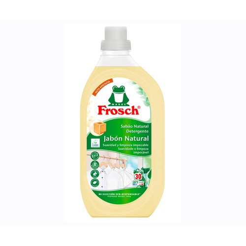 Detergente líquido concentrado ecológico, jabón natural eficaz y suave FROGGY 1,5 litros 30 lav