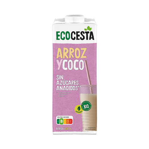 ECOCESTA Bebida vegetal de arroz y coco ecológicos, sin azúcares añadidos 1 l.