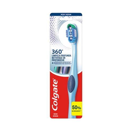 COLGATE 360º Deep clean Cepillo de dientes medio, con 4 zonas de acción que ayudan a eliminar las bacterias bucales 3 uds.