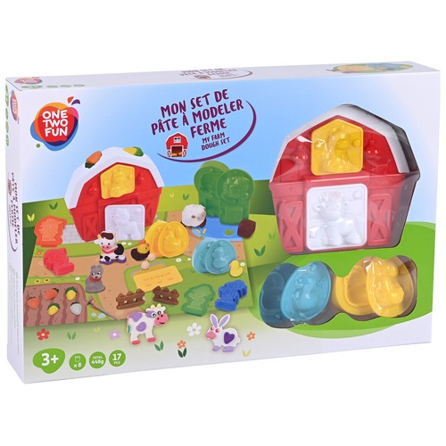 Set de Juego Granja y Animales con moldes y pasta de modelar 17 Piezas +3 Años ONE, TWO FUN