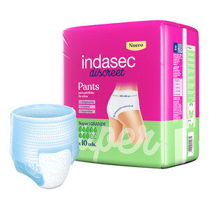 INDASEC Pants de incontinencia super, talla grande, para perdidas de orina severas INDASEC Discreet 10 uds