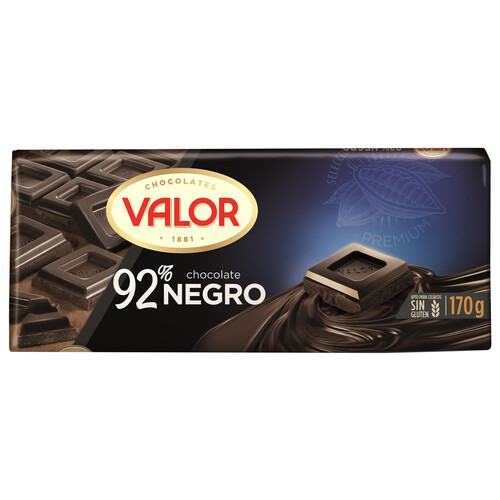 VALOR Chocolate negro 92% sin gluten 170 g.