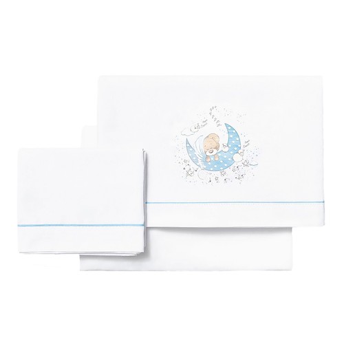 Tríptico de coche en color blanco y detalles en azul, diseño de oso.