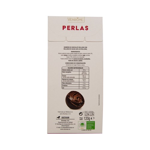 VENDOME Bombones de chocolate negro rellenos de cacao 120 g.