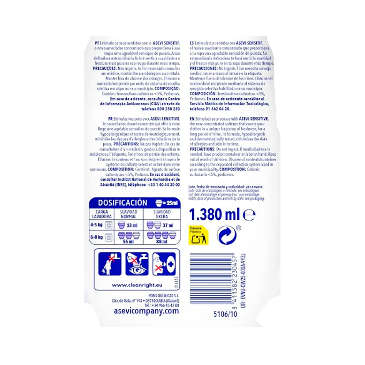 Suavizante sensitif 60 ds. 1440 ml.