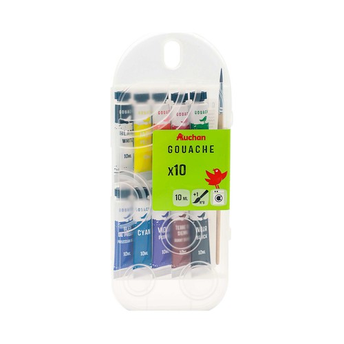 10 Tubos Tempera 10 ml Pincel N8 ALCAMPO
