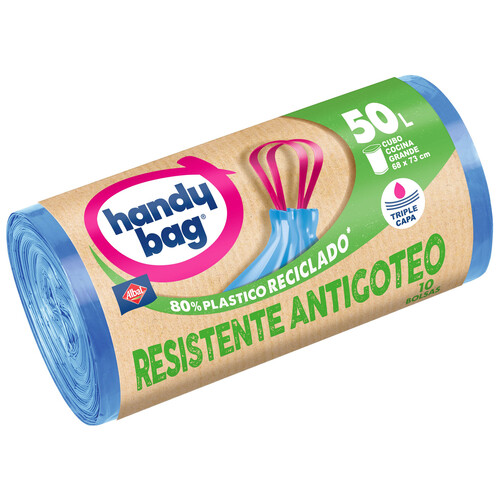 Bolsas de basura antigoteo HANDY BAG 10 bolsas 50 L.