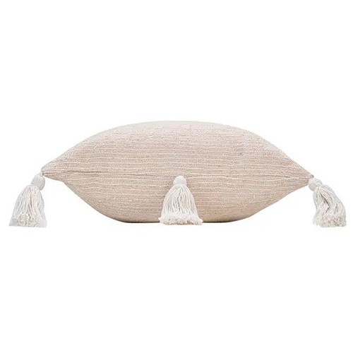 Funda de cojín beige con pompones 40x40cm, DOUCEUR.