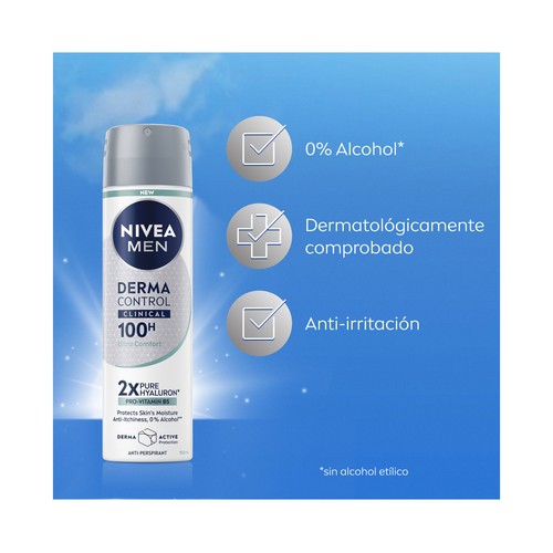 NIVEA Men derma control clinical Desodorante en spray para hombre antitranspirante hasta 100 horas 150 ml.