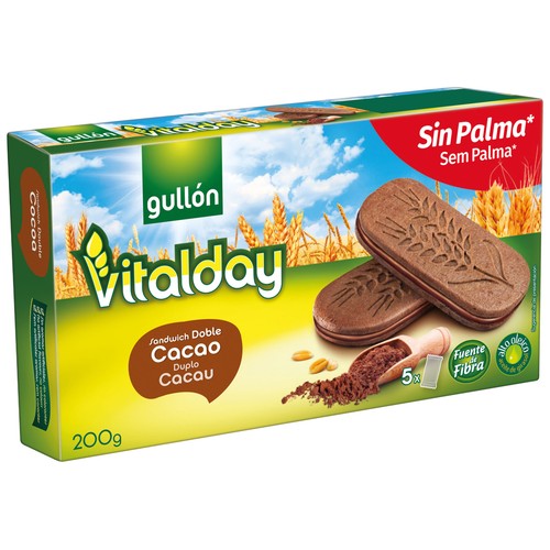 GULLÓN Vitalday Galletas con chocolate rellenas de crema de cacao 200 g.
