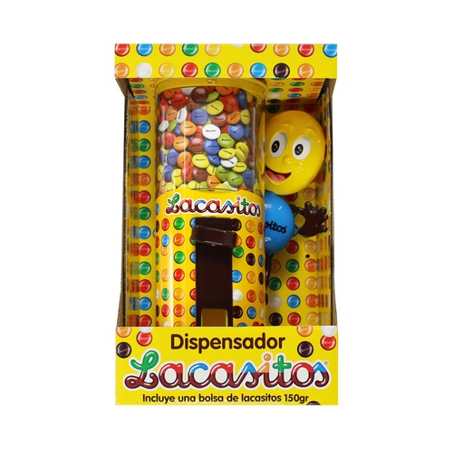 LACASITOS Dispensador de lacasitos con una bolsa de grageas de colores y chocolate 190 g.