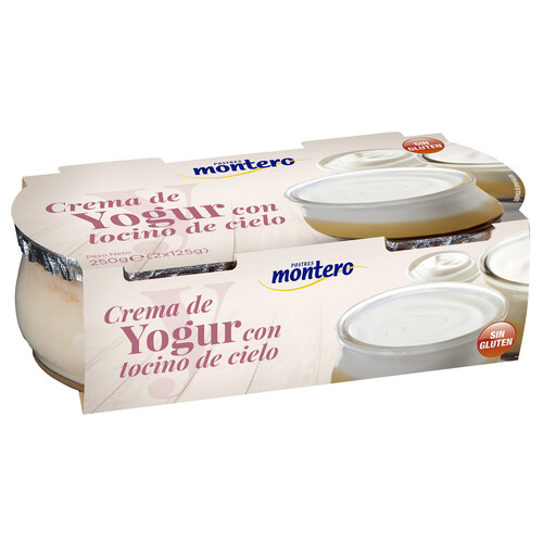Crema de yogur con tocino de cielo, elaborado sin gluten MONTERO 2 x 125 g.