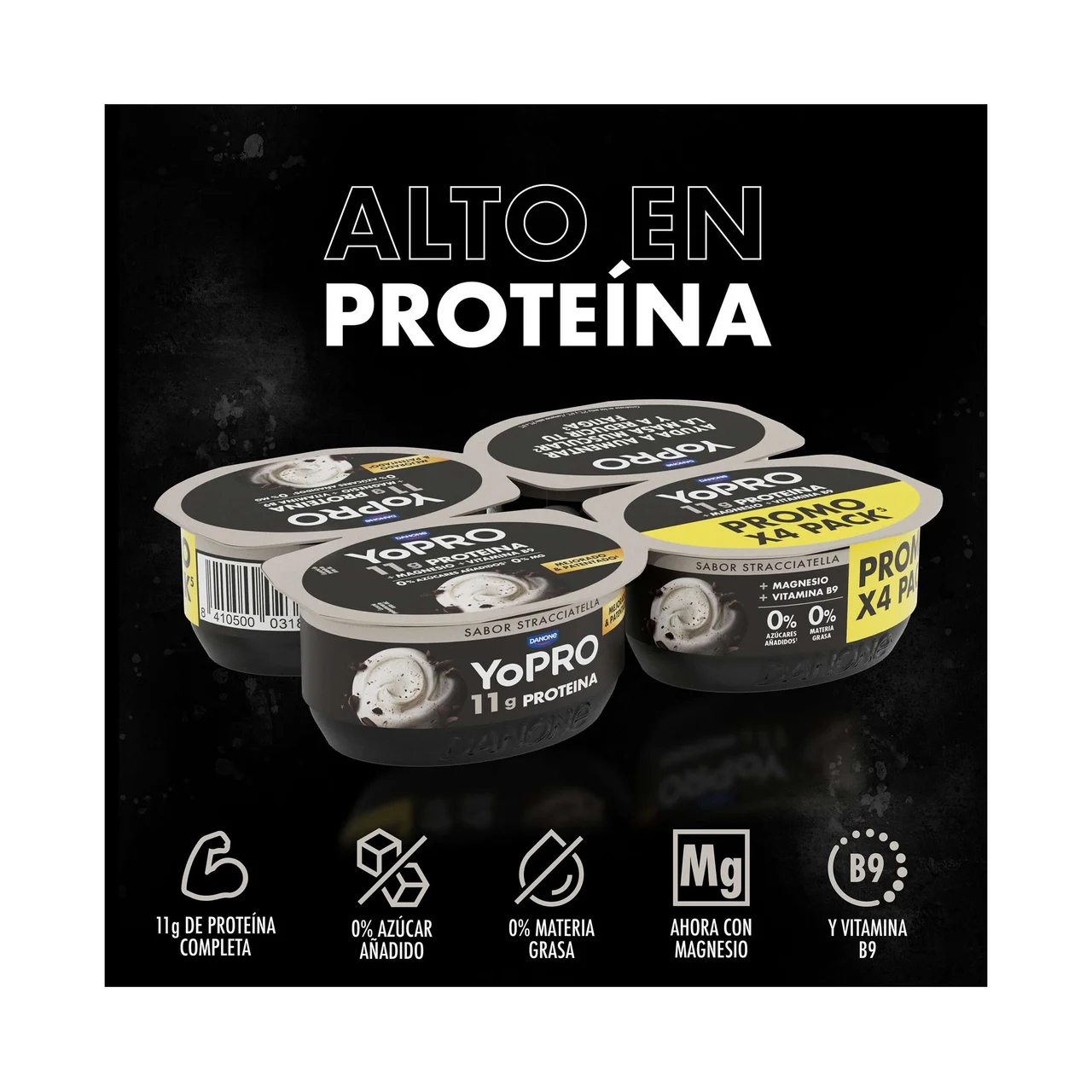 De Danone Leche fermentada desnatada sabor stracciatella y alto contenido en proteina 4 x 120 g.