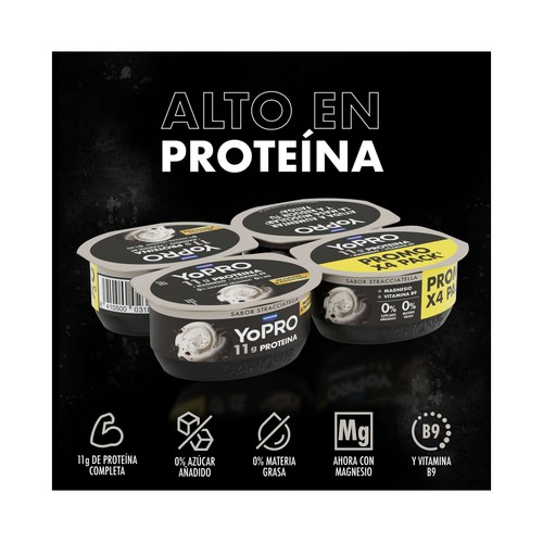 YOPRO de Danone Leche fermentada desnatada sabor stracciatella y alto contenido en proteina 4 x 120 g.