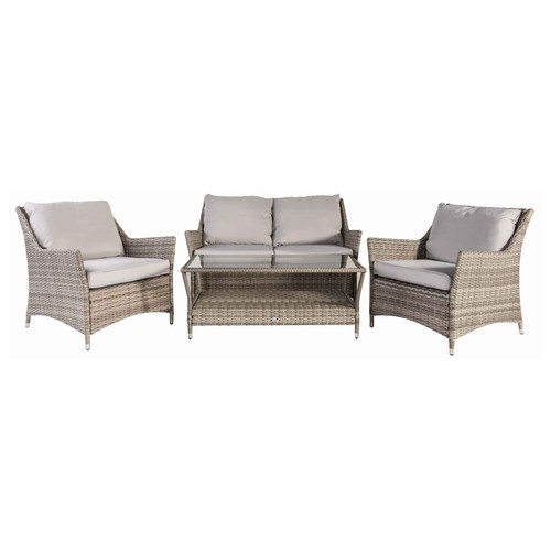Conjunto jardín 5 piezas con sofá, 2 sillones y mesa de aluminio y ratán, California KACTUS REPUBLIC.