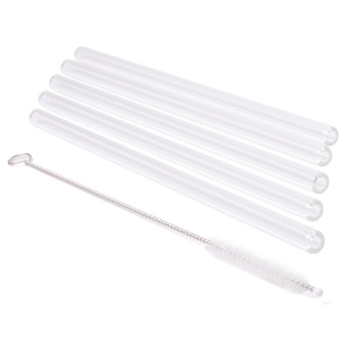 Set de 5 cañitas rectas de vidrio + cepillo reutilizable, 15 cm., ACTUEL.