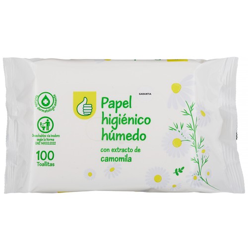 PRODUCTO ALCAMPO Papel higiénico húmedo con extracto de aloe vera y camomila 80 uds