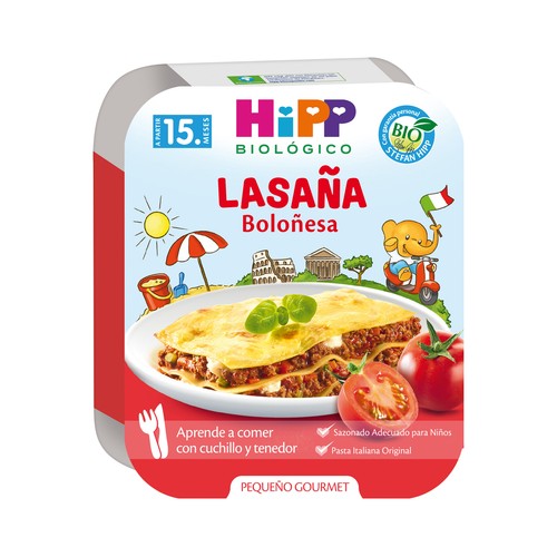HIPP Biológico pequeño gourmet Lasaña Boloñesa, a partir de 15 meses 250 g.